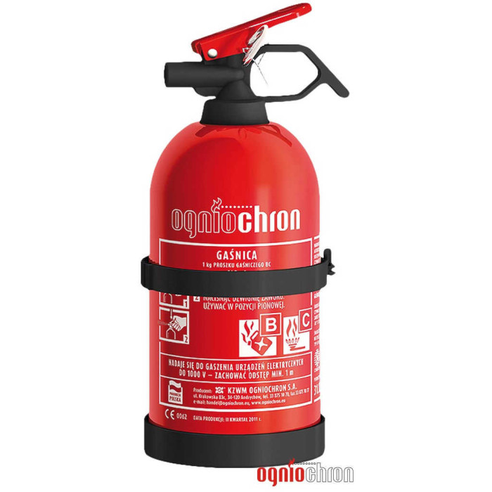 GAŚNICA SAMOCHODOWA PROSZKOWA OGNIOCHRON OGP-1ZBC, Z UCHWYTEM, 1 KG CZERWONA