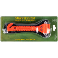 MŁOTEK DO SZYB Z NOŻEM DO CIĘCIA PASÓW PK-MOT, SAMOCHODOWY, POMARAŃCZOWY