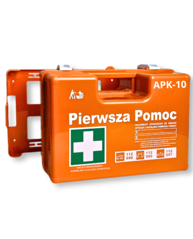 APTECZKA PIERWSZEJ POMOCY STRAŻAK  APK-10, Z WIESZAKIEM, PRZEMYSŁOWA, WYPOSAŻENIE DIN 13164 SUPER PLUS