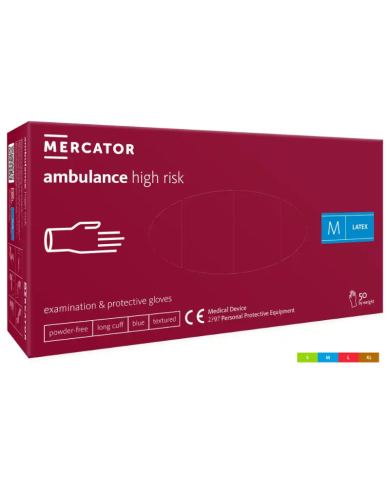 RĘKAWICZKI LATEKSOWE DIAGNOSTYCZNE MERCATOR AMBULANCE HIGH RISK, DLA RATOWNIKÓW, WZMOCNIONE, 50 SZT.