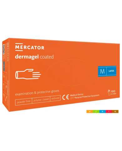 RĘKAWICZKI LATEKSOWE DIAGNOSTYCZNE MERCATOR DERMAGEL, TEKSTUROWANE, KREMOWE, 100 SZT.