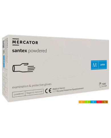 RĘKAWICZKI LATEKSOWE MERCATOR SANTEX POWDERED, PUDROWANE, BIAŁE, 100 SZT.