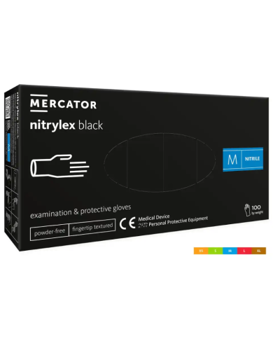 RĘKAWICZKI NITRYLOWE MERCATOR NITRYLEX BLACK, BEZPUDROWE, CZARNE, 100 SZT.
