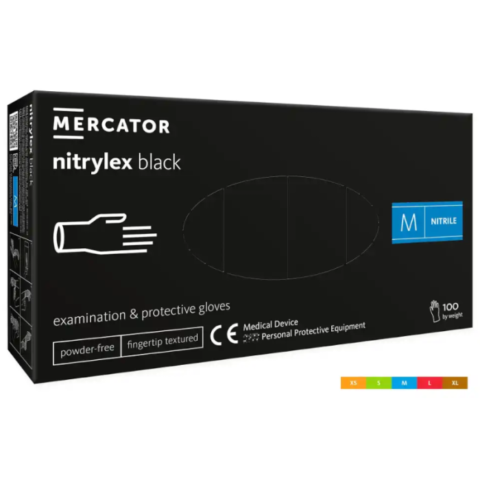 RĘKAWICZKI NITRYLOWE MERCATOR NITRYLEX BLACK, BEZPUDROWE, CZARNE, 100 SZT.