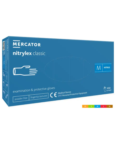 RĘKAWICZKI NITRYLOWE MERCATOR NITRYLEX CLASSIC, TEKSTUROWANE, NIEBIESKIE, 100 SZT.