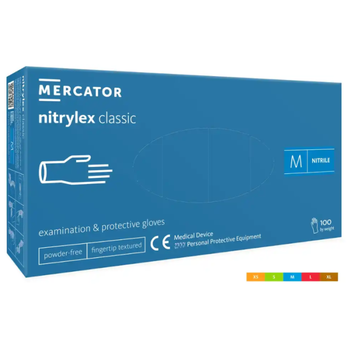 RĘKAWICZKI NITRYLOWE MERCATOR NITRYLEX CLASSIC, TEKSTUROWANE, NIEBIESKIE, 100 SZT.