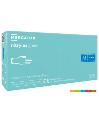 RĘKAWICZKI NITRYLOWE MERCATOR NITRYLEX GREEN, BEZPUDROWE, TEKSTUROWANE, MIĘTOWE, 100 SZT.