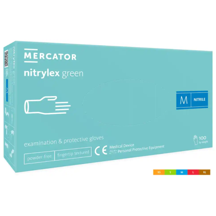 RĘKAWICZKI NITRYLOWE MERCATOR NITRYLEX GREEN, BEZPUDROWE, TEKSTUROWANE, MIĘTOWE, 100 SZT.