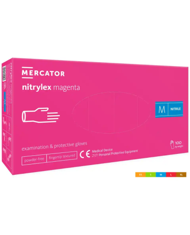 RĘKAWICZKI NITRYLOWE MERCATOR NITRYLEX MAGENTA, BEZPUDROWE, RÓŻOWE, 100 SZT.