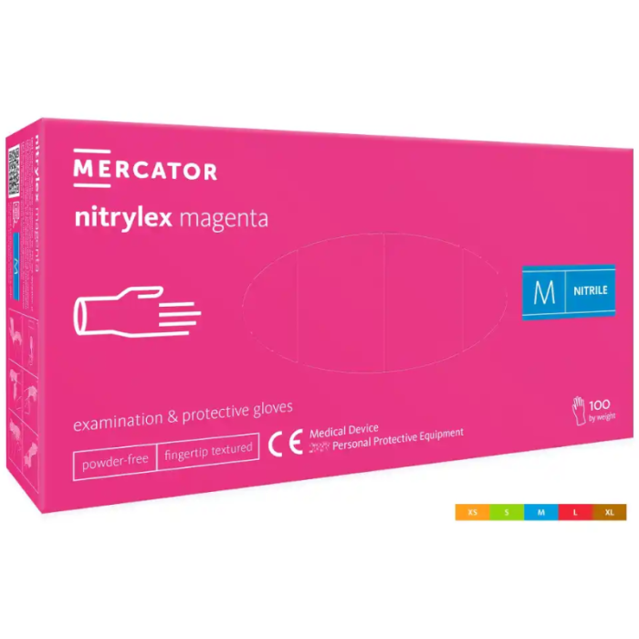 RĘKAWICZKI NITRYLOWE MERCATOR NITRYLEX MAGENTA, BEZPUDROWE, RÓŻOWE, 100 SZT.