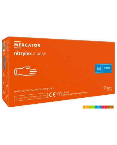 RĘKAWICZKI NITRYLOWE MERCATOR NITRYLEX ORANGE, TEKSTUROWANE, POMARAŃCZOWE, 100 SZT.