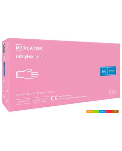 RĘKAWICZKI NITRYLOWE MERCATOR NITRYLEX PINK, TEKSTUROWANE, JASNO RÓŻOWE, 100 SZT.