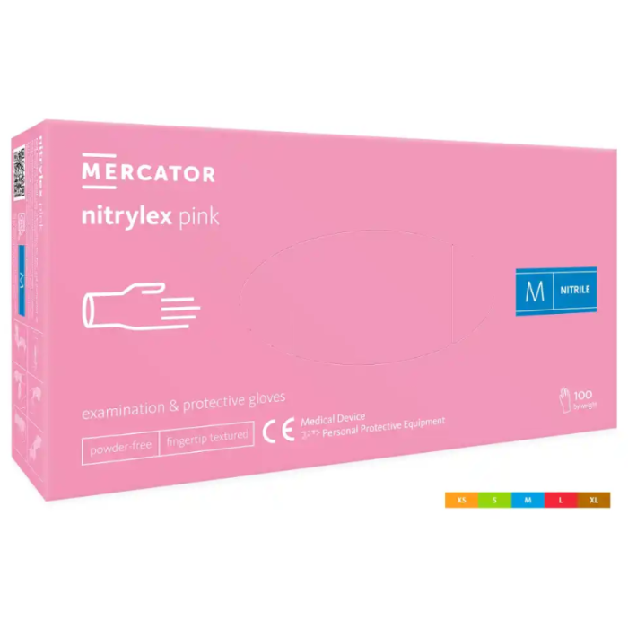 RĘKAWICZKI NITRYLOWE MERCATOR NITRYLEX PINK, TEKSTUROWANE, JASNO RÓŻOWE, 100 SZT.
