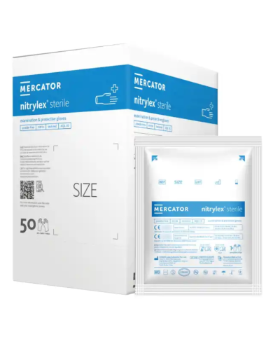 RĘKAWICZKI NITRYLOWE STERYLNE MERCATOR NITRYLEX STERILE, JAŁOWE, NIEBIESKIE, 50 PAR