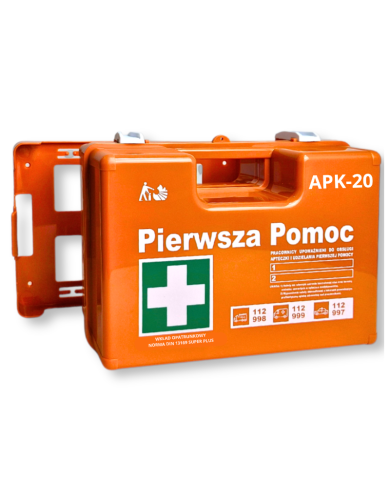 APTECZKA PIERWSZEJ POMOCY STRAŻAK APK-20, Z WIESZAKIEM, WYPOSAŻENIE DIN 13169 ( 2 x DIN13157) SUPER PLUS
